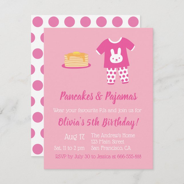 Pancakes and Pyjamas Polka Dots Birthday Party Invitation (Front/Back)