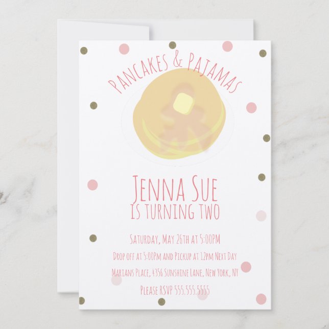 Pancakes and Pyjamas Sleepover Girl Confetti Kraft Invitation (Front)