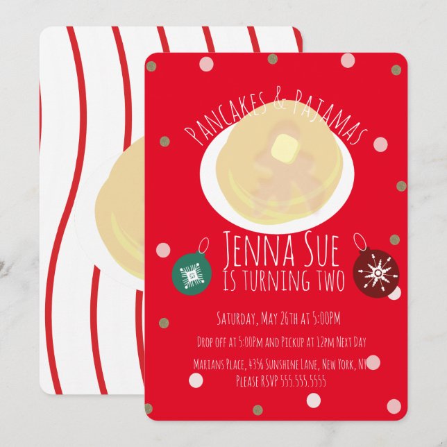 Pancakes and Pyjamas Sleepover Girls | Christmas Invitation (Front/Back)