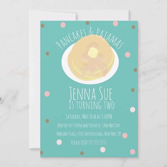 Pancakes and Pyjamas Sleepover Girls | Confetti Invitation (Front)