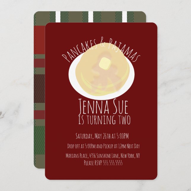 Pancakes and Pyjamas Sleepover Girls | Plaid Invitation (Front/Back)