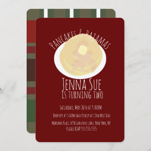 Pancakes and Pyjamas Sleepover Girls   Plaid Invitation