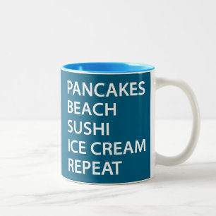Pancakes Beach Sushi Ice Cream Repeat Two-Tone Coffee Mug
