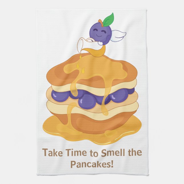 Pancakes Blueberry Cute Funny Humourous Tea Towel (Vertical)