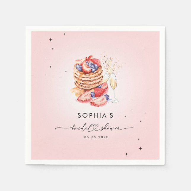 Pancakes Brunch & Bubbly Pink Bridal Shower Napkin (Front)