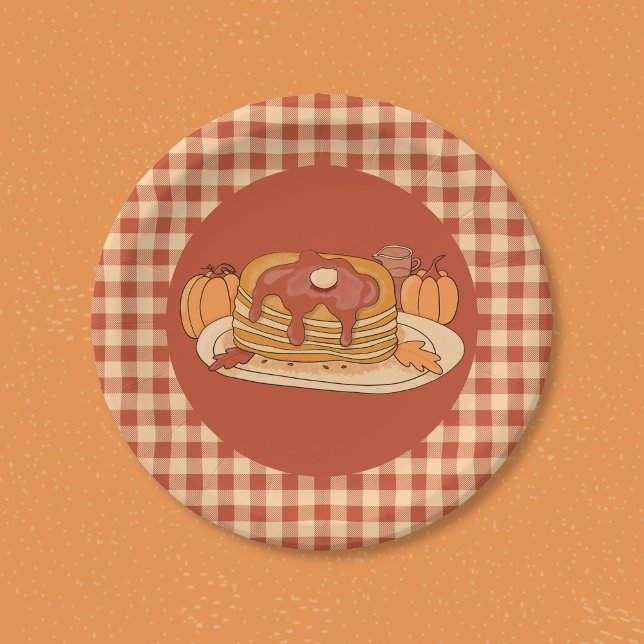 Pancakes - Fall Buffalo Plaid Pattern Paper Plate (Creator Uploaded)
