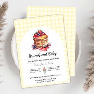 Pancakes Gingham Plaid Brunch Baby Shower Invitation