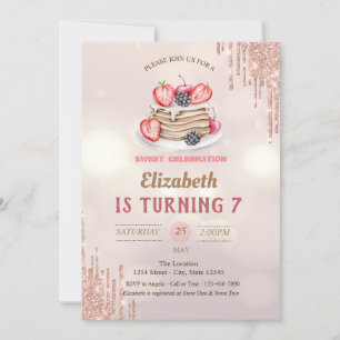 Pancakes Glitter Drips Bokeh Birthday Invitation