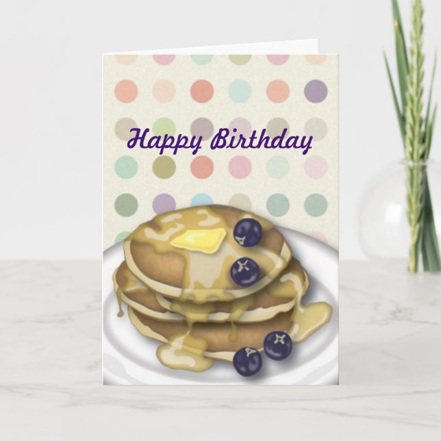 Pancakes Happy Birthday Polka Dots Card (Front)