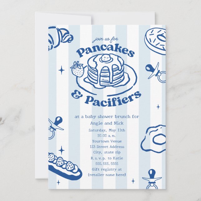 Pancakes & Pacifiers Blue Baby Shower Invitation (Front)