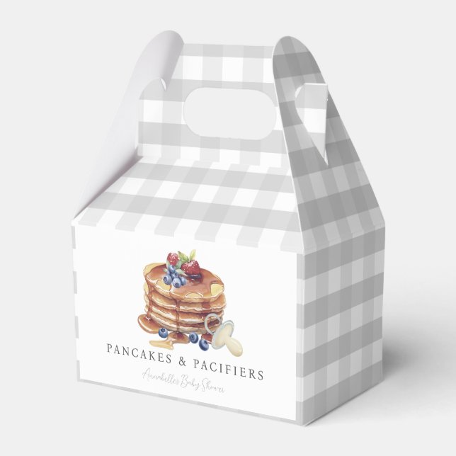 Pancakes & Pacifiers Gray Gingham Baby Shower Favour Box (Front Side)
