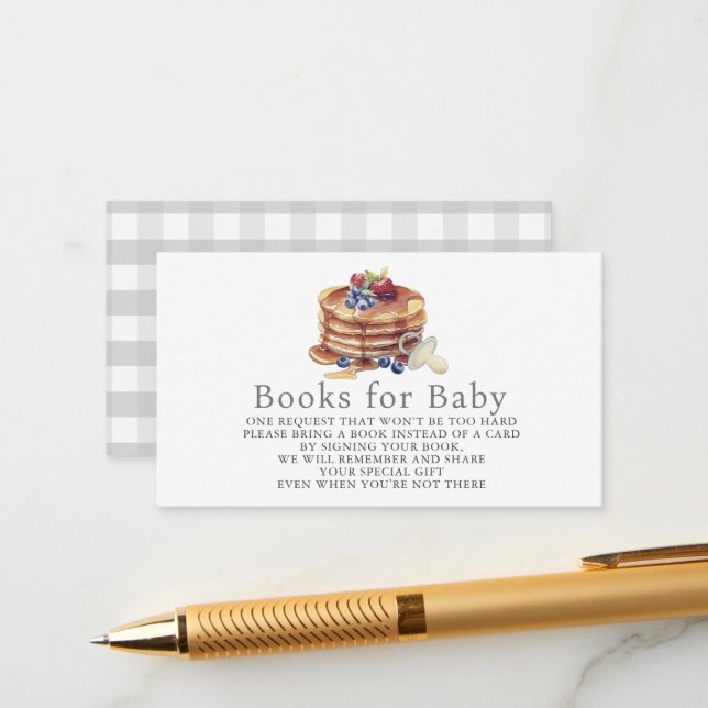 Pancakes & Pacifiers Grey Gingham Book Request Enclosure Card (Front/Back In Situ)