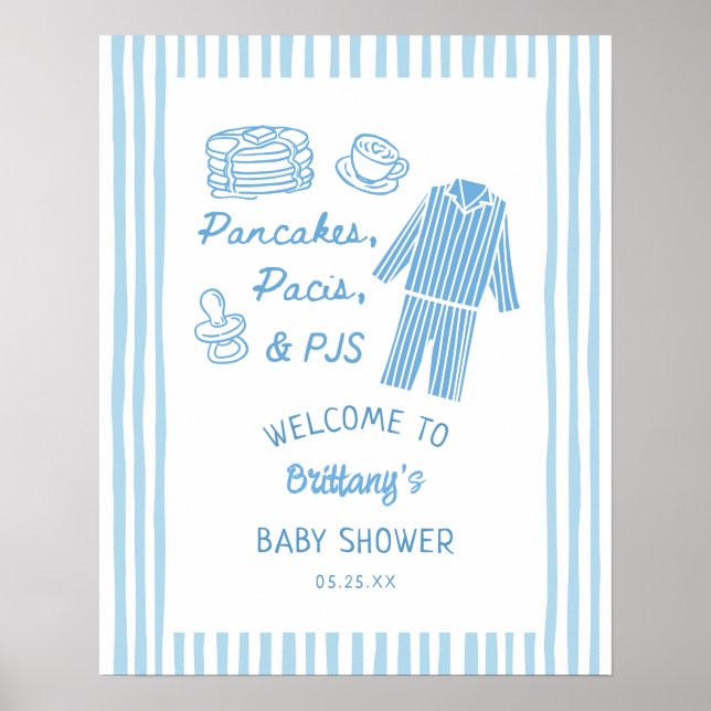 Pancakes, Pacis & PJs Boy Baby Shower Welcome  Poster (Front)