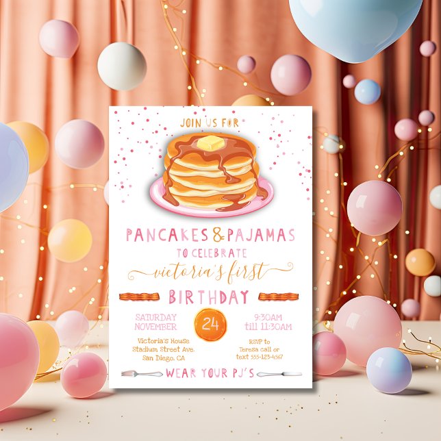 Pancakes & Pajamas Birthday Party Invitation (Creator Uploaded)