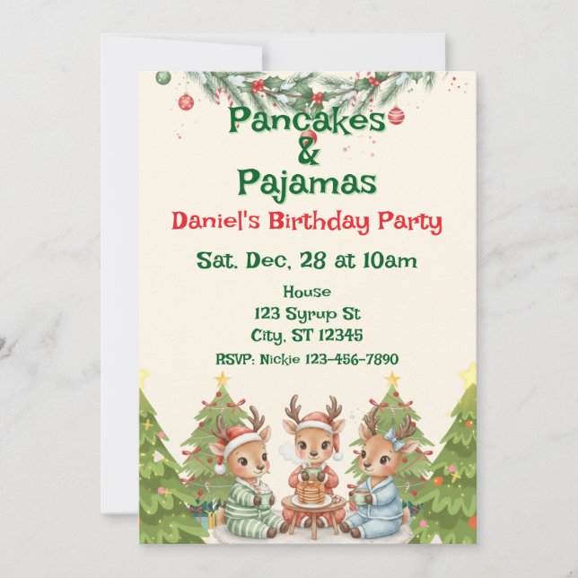 Pancakes & Pajamas Holiday Birthday Invitation (Front)