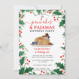 Pancakes Pajamas PJ's Girl Christmas Birthday Invitation