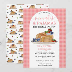 Pancakes Pajamas PJ's Girl Kids Birthday Party Invitation