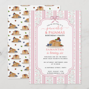 Pancakes Pajamas PJ's Girl Kids Birthday Party Invitation