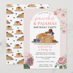 Pancakes Pajamas PJ's Girl Kids Birthday Party Invitation