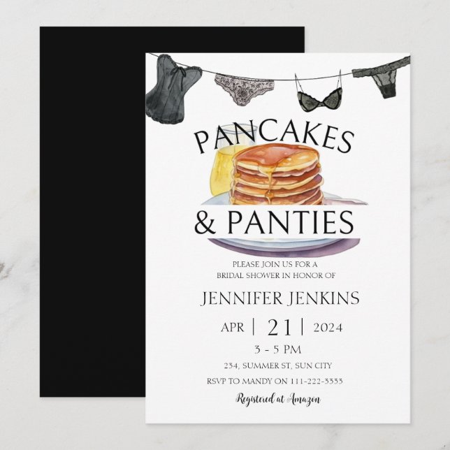 Pancakes & Panties Lingerie Bridal Shower  Invitation (Front/Back)