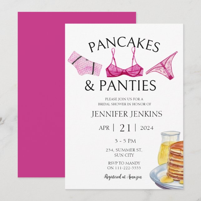 Pancakes & Panties Pink Lingerie Bridal Shower  Invitation (Front/Back)
