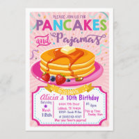 Pancakes Pyjamas Birthday invite Girl party