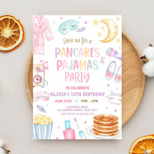 Pancakes & Pyjamas Pink Slumber Party Birthday Invitation