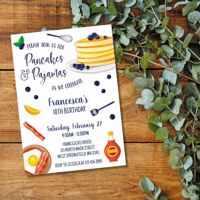Pancakes Pyjamas Sleepover Birthday Slumber Party Invitation (Creator Uploaded)