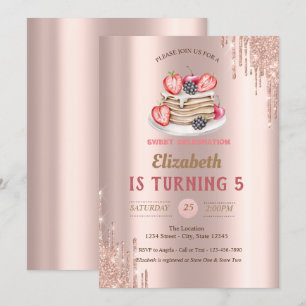 Pancakes,Rose Gold Drips Birthday Invitation