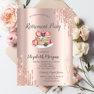 Pancakes Rose Gold Glitter Drips Retirement Invitation