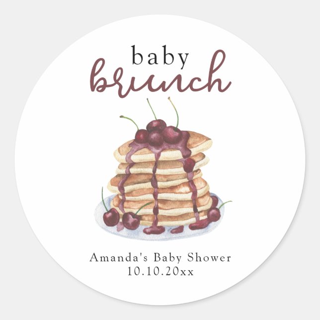 Pancakes Sweet Cherry Baby Shower Classic Round Sticker (Front)