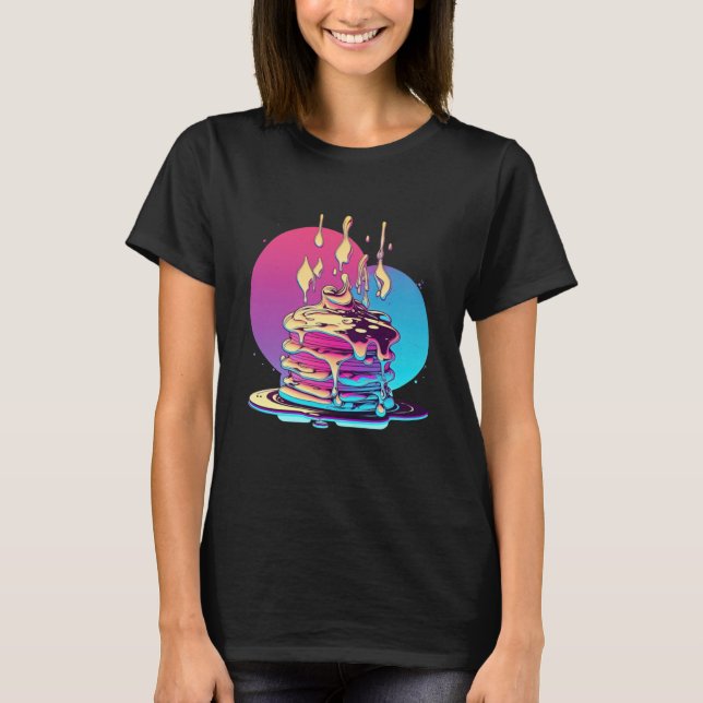 Pancakes Synthwave 80s Retrowave Aesthetic T-Shirt (Front)