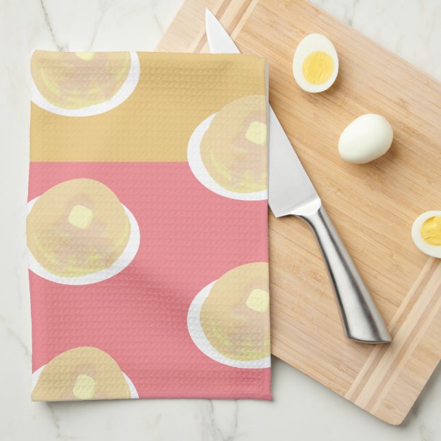 Pancakes Syrup Dripping Colourful Pink Teal Yellow Tea Towel (Quarter Fold)