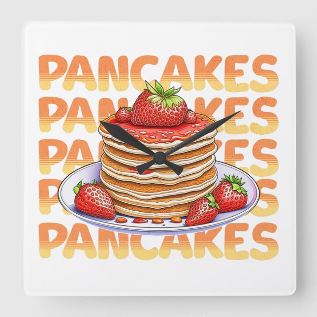Pancakes Topped with Strawberries Square Wall Clock (Front)