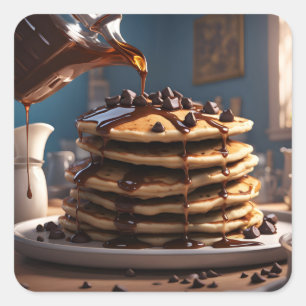 Pancakes with Chocolate Chips. Square Sticker