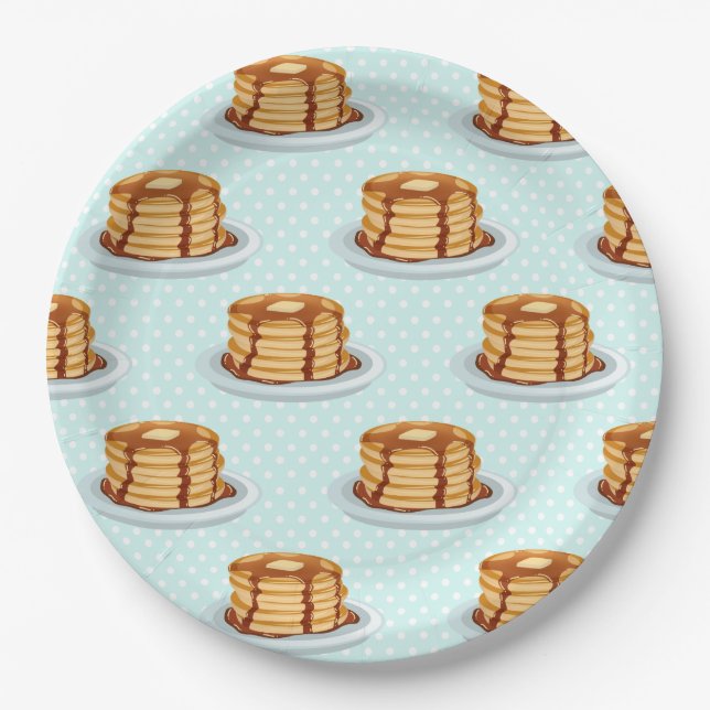 Pancakes with Maple Syrup & Polkadot Pattern Paper Plate (Front)