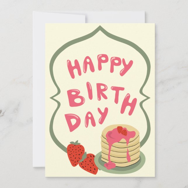 Pancakes with Strawberries Happy Birthday Card (Front)