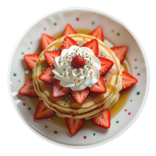 Pancakes with Whipped Cream & Christmas Sprinkles Ceramic Knob