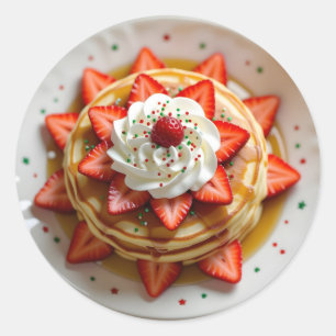 Pancakes with Whipped Cream & Christmas Sprinkles Classic Round Sticker