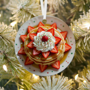 Pancakes with Whipped Cream Personalized Christmas Metal Tree Decoration