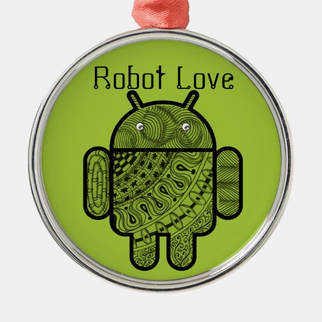 Pancho Doodle Character for the Android™ robot Metal Tree Decoration (Front)