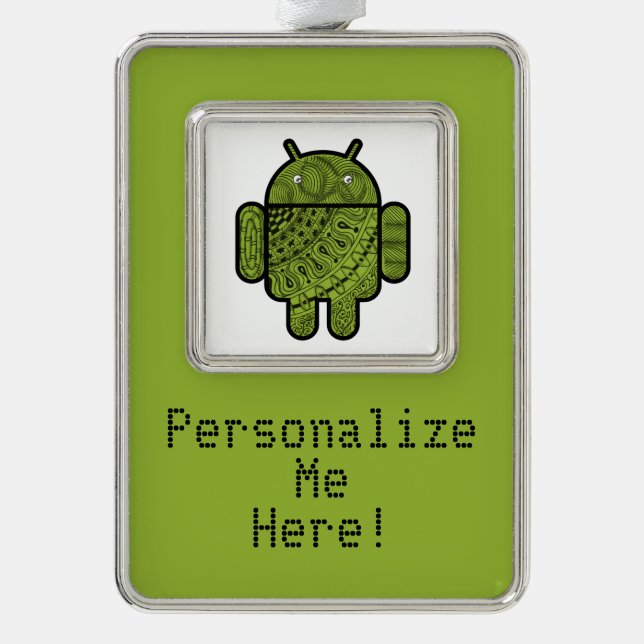 Pancho Doodle Character for the Android™ robot Silver Plated Framed Ornament (Front)