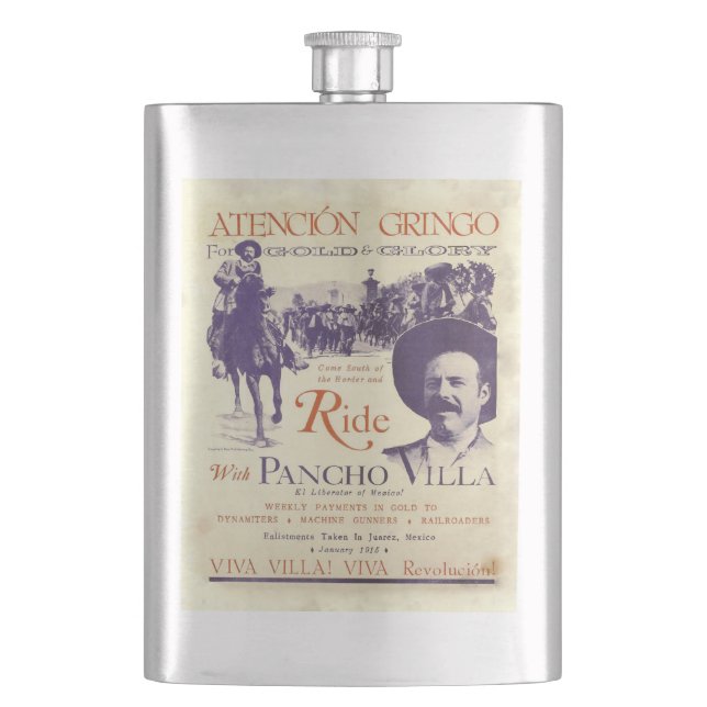 Pancho Villa 🔥 Mexican Hero General Hip Flask (Front)