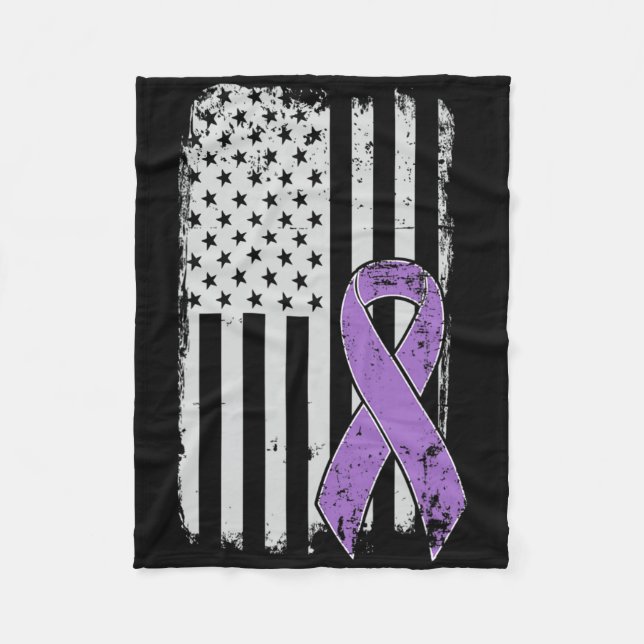 Pancreatic Cancer American Flag - Grunge Awareness Fleece Blanket (Front)