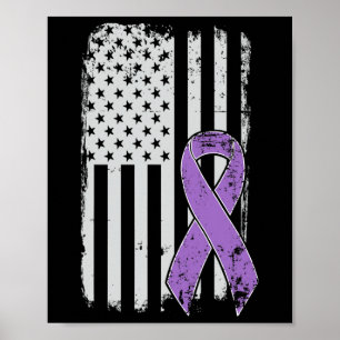 Pancreatic Cancer American Flag - Grunge Awareness Poster