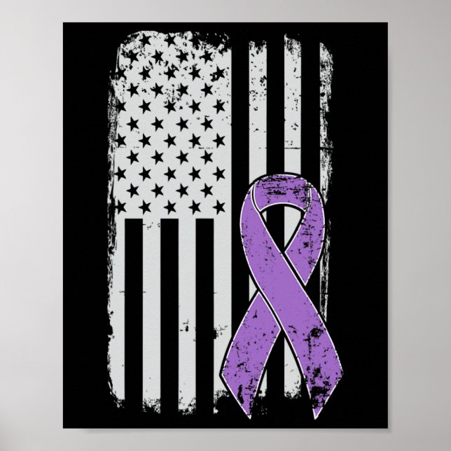 Pancreatic Cancer American Flag - Grunge Awareness Poster (Front)