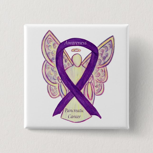 Pancreatic Cancer Angel Awareness Ribbon Art Pins (Front)