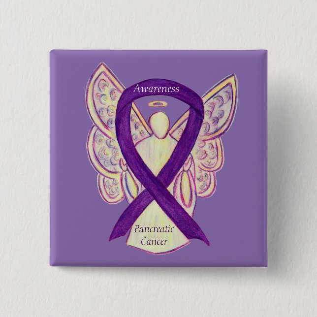 Pancreatic Cancer Angel Awareness Ribbon Art Pins (Front)