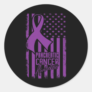 Pancreatic Cancer Awareness American Flag Purple R Classic Round Sticker