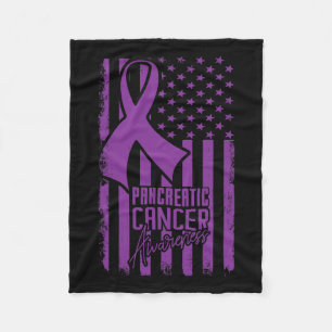 Pancreatic Cancer Awareness American Flag Purple R Fleece Blanket